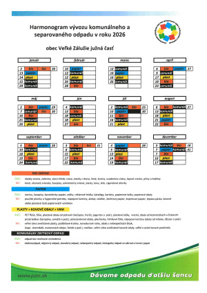 Harmonogram vývozu odpadu 2026 - JUH